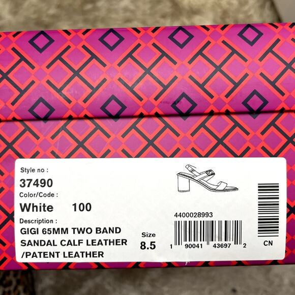 Tory Burch Gigi Two Band White Leather Block Heel Slingback Sandals Size 8.5 NWB - Picture 12 of 16